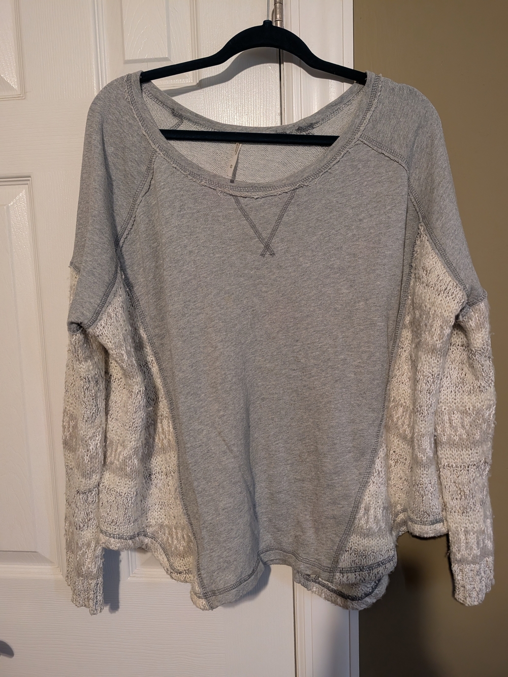 Free People Gray Sweatshirt with Cream Knit Sleeves